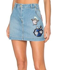Kenzo Stone Washed Patch Denim Skirt